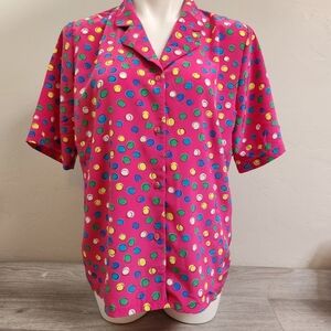 PENDLETON Sophisticates Vintage Pink Top‎ 14 Buttoned Colorful Lightweight Dots